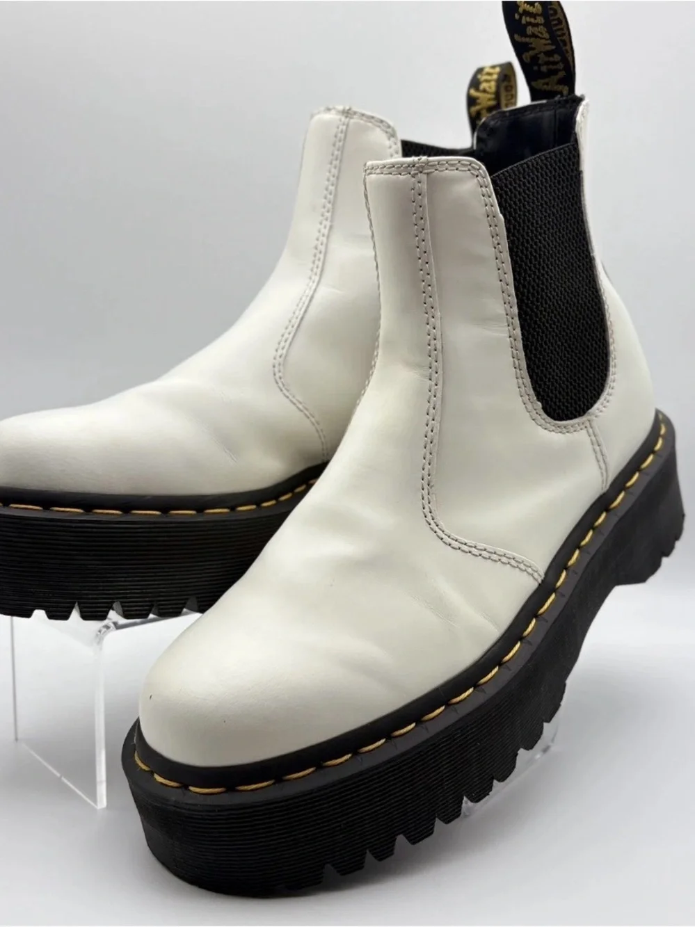 Dr. Martens White Platform Chelsea Boots with Black Lug Sole
